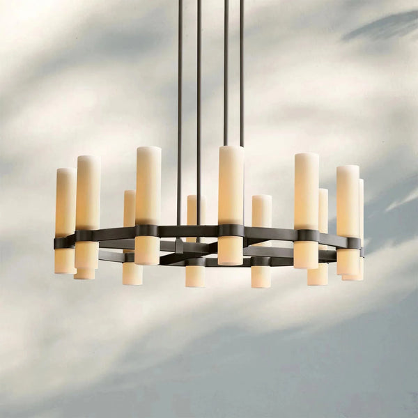 Ravella Round Milk Glass Chandelier 36'' - Arialamps