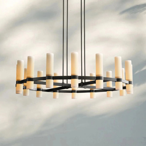 Ravella Round Milk Glass Chandelier 36'' - Arialamps
