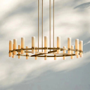 Ravella Round Milk Glass Chandelier 36'' - Arialamps