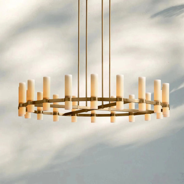 Ravella Round Milk Glass Chandelier 36'' - Arialamps