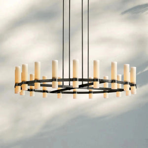 Ravella Round Milk Glass Chandelier 36'' - Arialamps