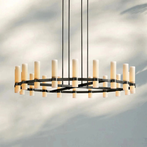 Ravella Round Milk Glass Chandelier 36'' - Arialamps