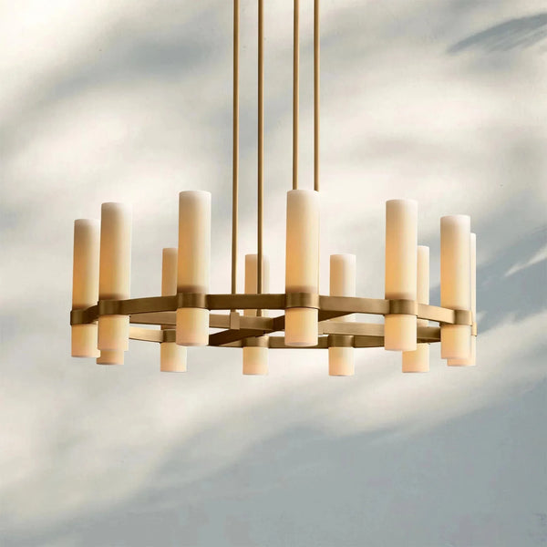 Ravella Round Milk Glass Chandelier 36'' - Arialamps