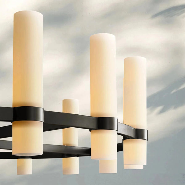 Ravella Round Milk Glass Chandelier 36'' - Arialamps