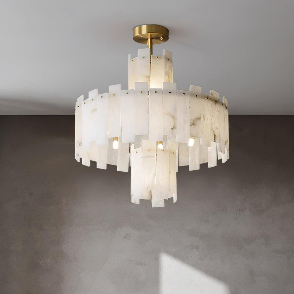 Regina Alabaster Round Chandelier-23.6" x H 26.7" / Dia 60cm x H 68cm-Brass & White Alabaster-Arialamps