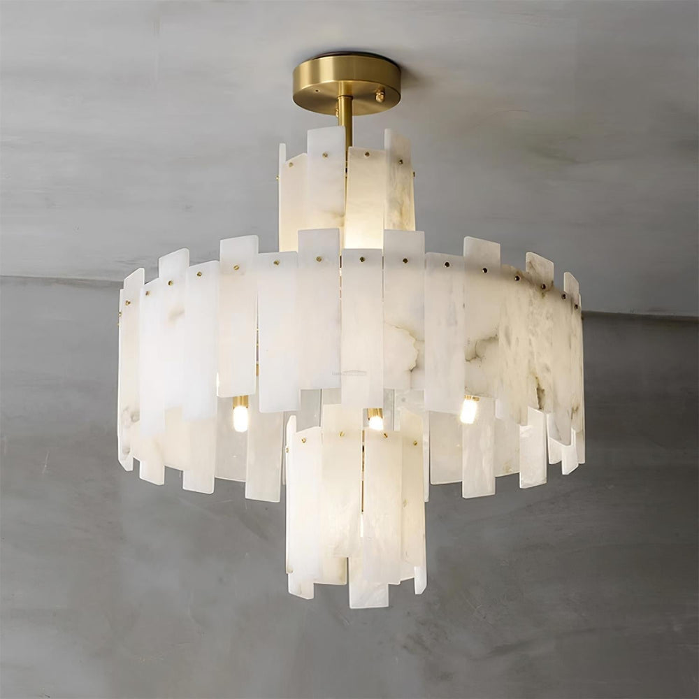 Regina Alabaster Round Chandelier-23.6" x H 26.7" / Dia 60cm x H 68cm-Brass & White Alabaster-Arialamps