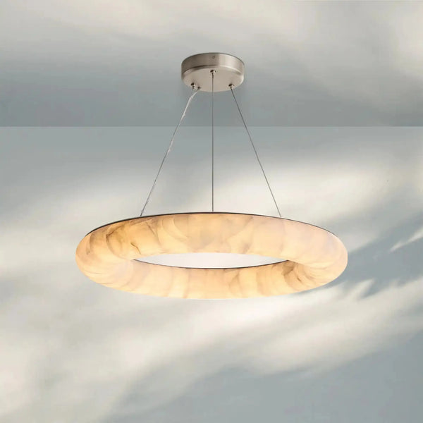 Rivaga Lisse Alabaster Round Chandelier 31" 41" 61"D-31"-Satin Nickel-