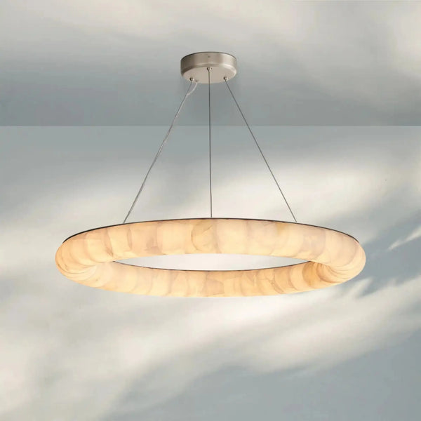 Rivaga Lisse Alabaster Round Chandelier 31" 41" 61"D-41"-Satin Nickel-