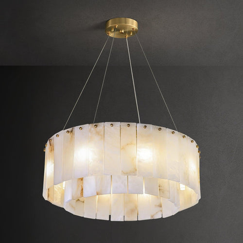Rock Alabaster Chandelier 23.6" 31.4"-23.6" x H 59"/ Dia 60cm x H 150cm-Brass & White Alabaster-Arialamps