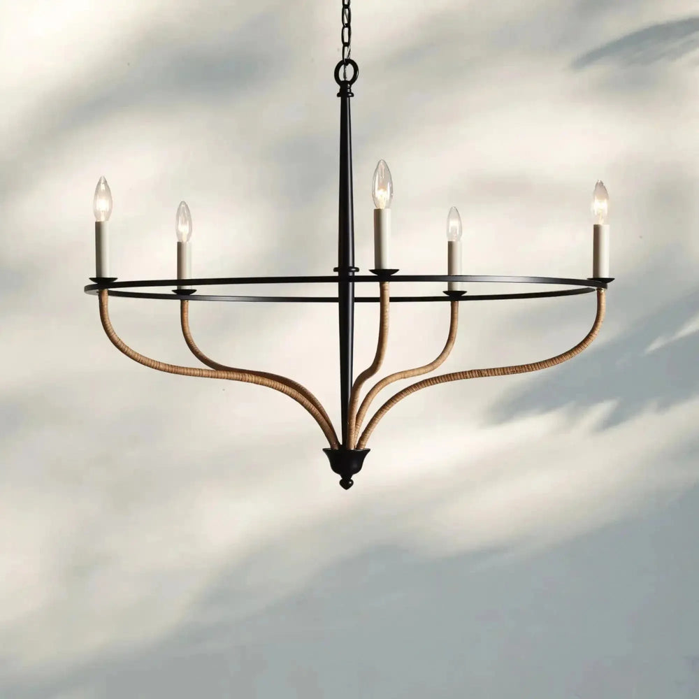 Rosalind Rattan Chandelier in Black - Arialamps