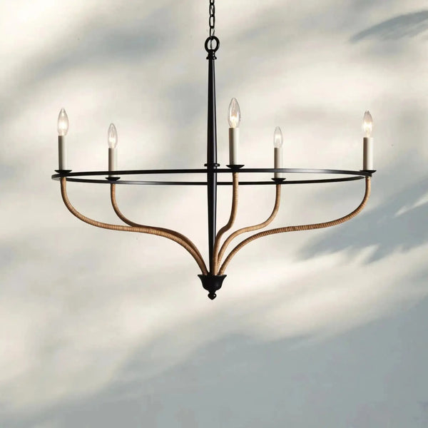 Rosalind Rattan Chandelier in Black - Arialamps