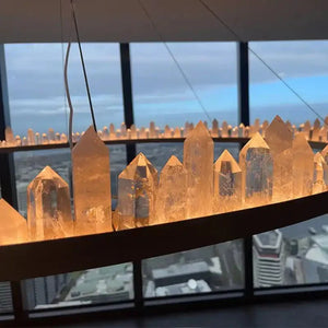 Round Modern Chandelier Brass & Clear Geode Quartz Crystal Hanging Light - Arialamps