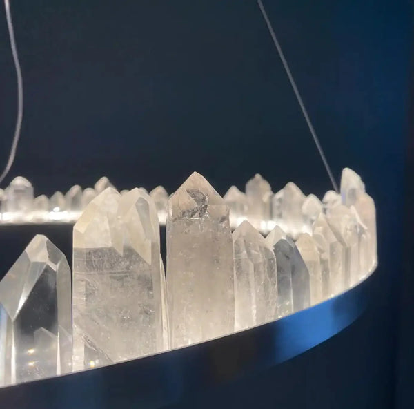 Round Modern Chandelier Brass & Clear Geode Quartz Crystal Hanging Light - Arialamps