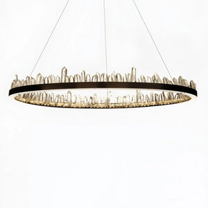 Round Modern Chandelier Brass & Clear Geode Quartz Crystal Hanging Light - Arialamps