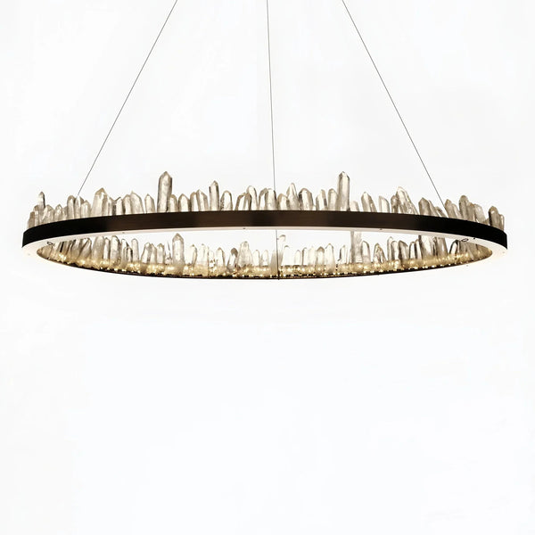 Round Modern Chandelier Brass & Clear Geode Quartz Crystal Hanging Light - Arialamps