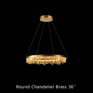 Round Modern Chandelier Brass & Clear Geode Quartz Crystal Hanging Light - Arialamps