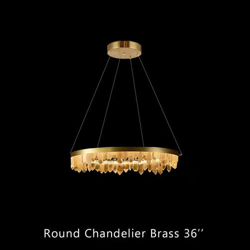 Round Modern Chandelier Brass & Clear Geode Quartz Crystal Hanging Light - Arialamps