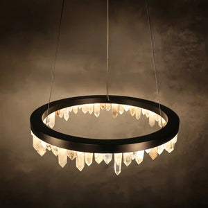 Round Modern Chandelier Brass & Clear Geode Quartz Crystal Hanging Light - Arialamps