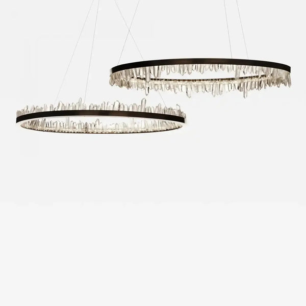 Round Modern Chandelier Brass & Clear Geode Quartz Crystal Hanging Light - Arialamps