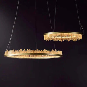 Round Modern Chandelier Brass & Clear Geode Quartz Crystal Hanging Light - Arialamps