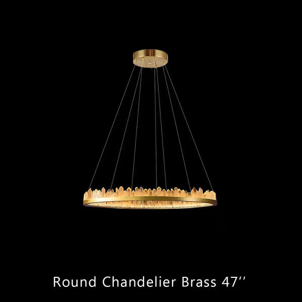 Round Modern Chandelier Brass & Clear Geode Quartz Crystal Hanging Light - Arialamps