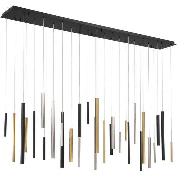 Santana Modern Linear Multi Light Pendant for Kitchen Island-70.75"L x 8.75"W x 1.25"H-Antique Brass & Black & Satin Nickel-
