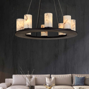 Scarlett Modern Round Industrial Candelabra Round Black Alabaster Chandelier Chandelier Kevin Studio Inc