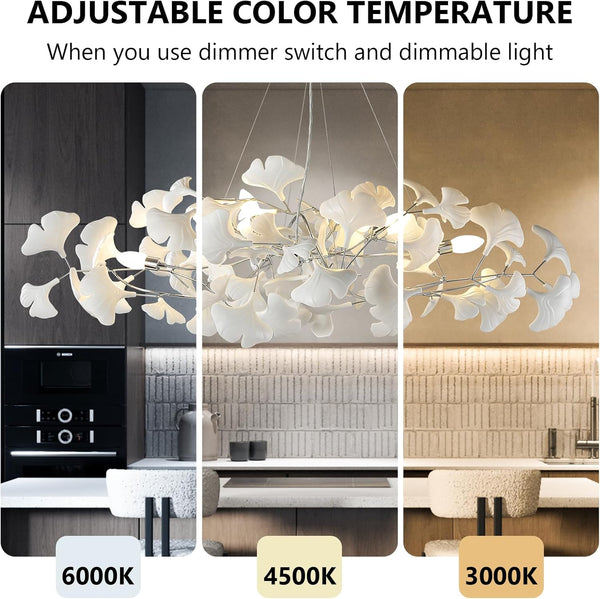 Silver Ceramic Ginkgo Leaf Branch Chandelier – 47.2" Brass Rectangle