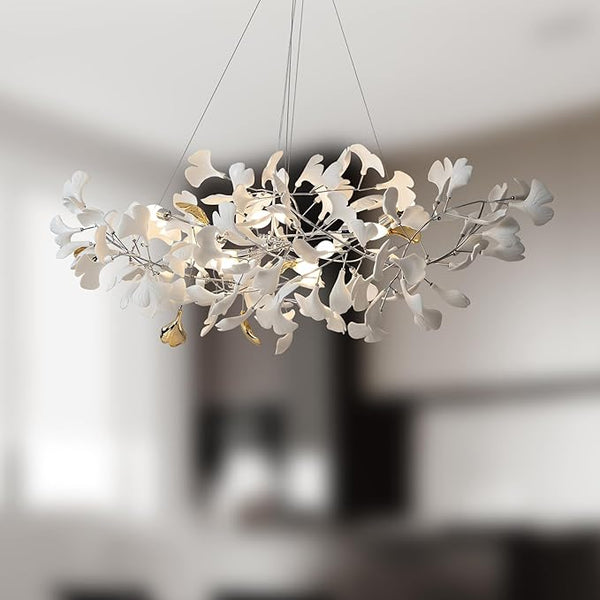 Silver Ginkgo Leaf Branch Chandelier – 59" Modern Brass Light