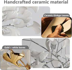 Silver Ginkgo Leaf Branch Chandelier – 59" Modern Brass Light