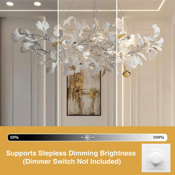 Silver Ginkgo Leaf Branch Chandelier – 59" Modern Brass Light