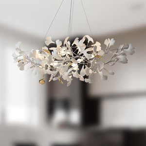 Silver Ginkgo Leaf Branch Chandelier – 59" Modern Brass Light