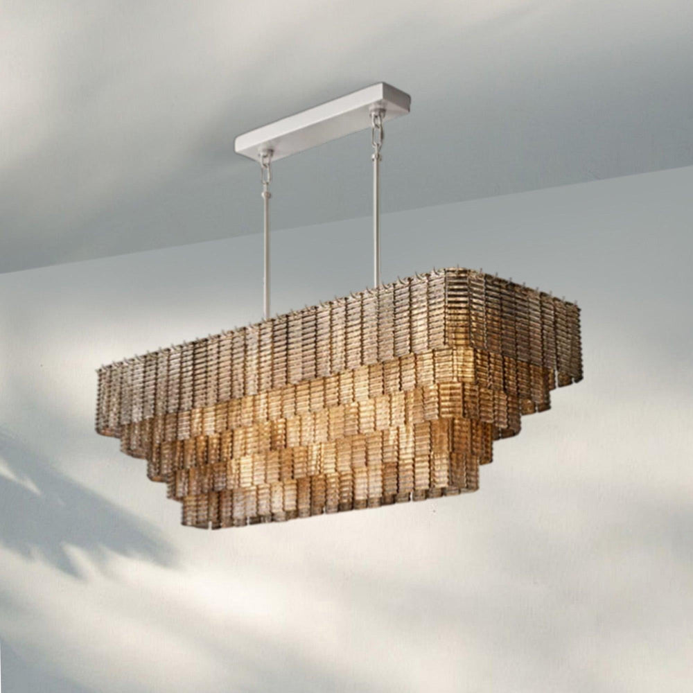 Sirena Glass Rectangular Chandelier 59"-Clear-Lacquered Brass-