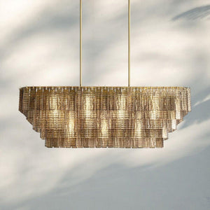 Sirena Glass Rectangular Chandelier 59"-Smoke-Lacquered Brass-