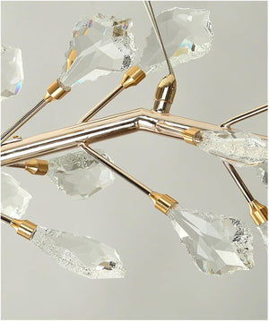 Sleek Modern Branch Crystal Leaves Linear Chandelier for Kitchen Island and Dining Room-Chandeliers-Arialamps