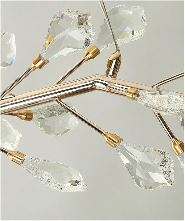 Sleek Modern Branch Crystal Leaves Linear Chandelier for Kitchen Island and Dining Room-Chandeliers-Arialamps
