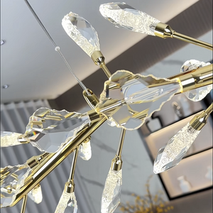 Sleek Modern Branch Crystal Leaves Linear Chandelier for Kitchen Island and Dining Room-Chandeliers-Arialamps