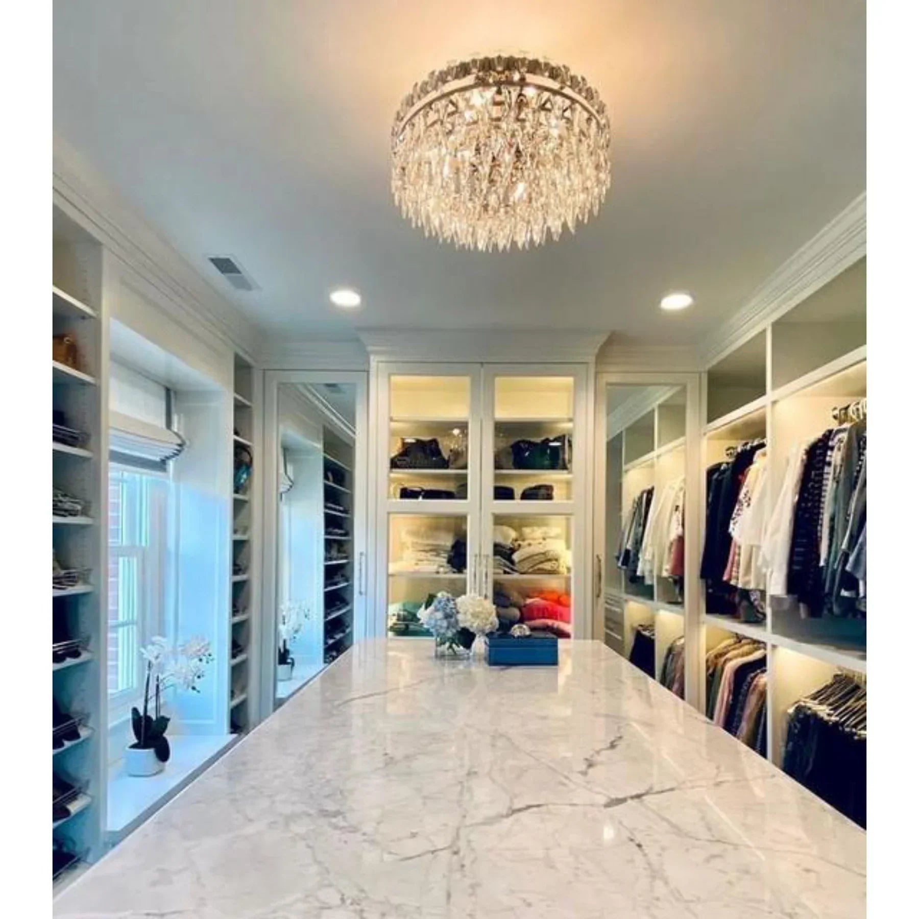 Light Luxury Flush Mount Icicle Crystal Chandelier for Living Room/Bedroom