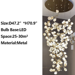 Spiral Pure White Magnolia Chandelier with Golden Branches for Staircase/High-ceiling Space/Foyer/ Duplex-Chandeliers-Arialamps
