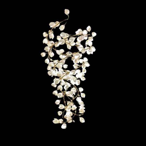 Spiral Pure White Magnolia Chandelier with Golden Branches for Staircase/High-ceiling Space/Foyer/ Duplex-Chandeliers-Arialamps