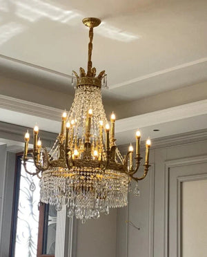 Stunning Oversized Luxury Golden Metal Candle Crystal Tassel Chandelier For High - ceiling - Arialamps