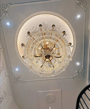 Stunning Oversized Luxury Golden Metal Candle Crystal Tassel Chandelier For High - ceiling - Arialamps