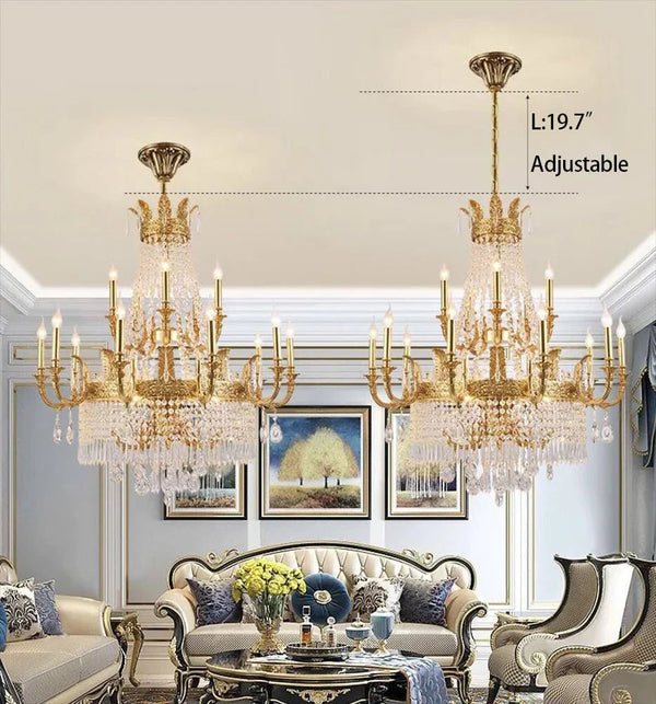 Stunning Oversized Luxury Golden Metal Candle Crystal Tassel Chandelier For High - ceiling - Arialamps