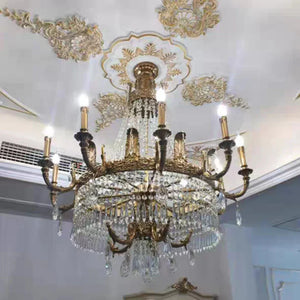 Stunning Oversized Luxury Golden Metal Candle Crystal Tassel Chandelier For High - ceiling - Arialamps