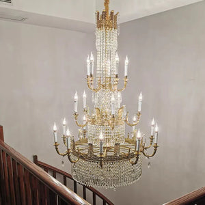 Stunning Oversized Luxury Golden Metal Candle Crystal Tassel Chandelier For High - ceiling - Arialamps