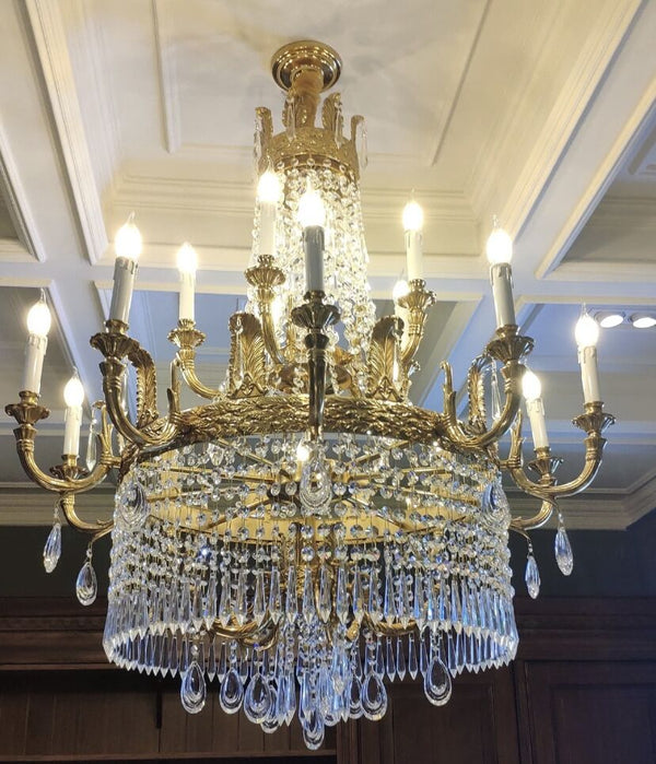 Stunning Oversized Luxury Golden Metal Candle Crystal Tassel Chandelier For High - ceiling - Arialamps