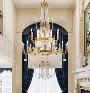 Stunning Oversized Luxury Golden Metal Candle Crystal Tassel Chandelier For High - ceiling - Arialamps