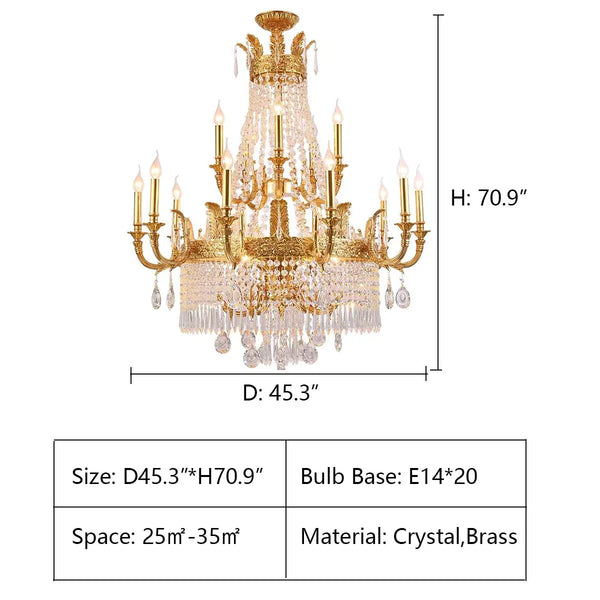Stunning Oversized Luxury Golden Metal Candle Crystal Tassel Chandelier For High - ceiling - Arialamps