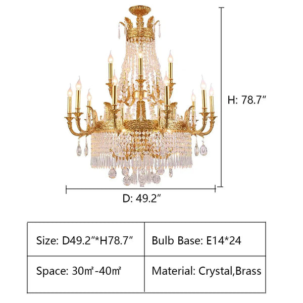 Stunning Oversized Luxury Golden Metal Candle Crystal Tassel Chandelier For High - ceiling - Arialamps
