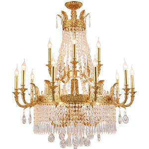 Stunning Oversized Luxury Golden Metal Candle Crystal Tassel Chandelier For High - ceiling - Arialamps